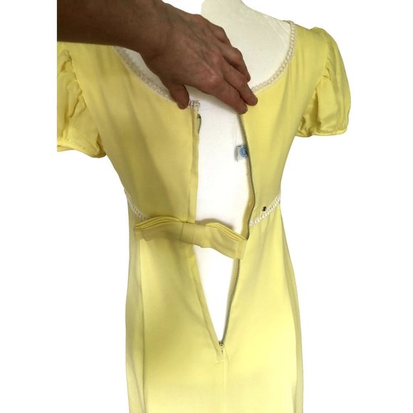1960-70s Vintage Formal Dress Yellow Linen & Sheer Overlay Maxi Teens Womens XXS - Picture 7 of 11